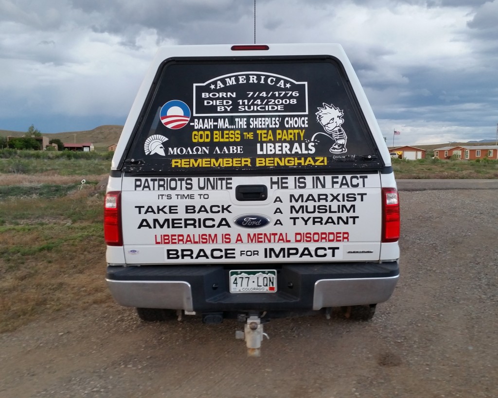 This vehicle provides a sample of the hate-filled mentality of many citizens of Mesa County, Colorado