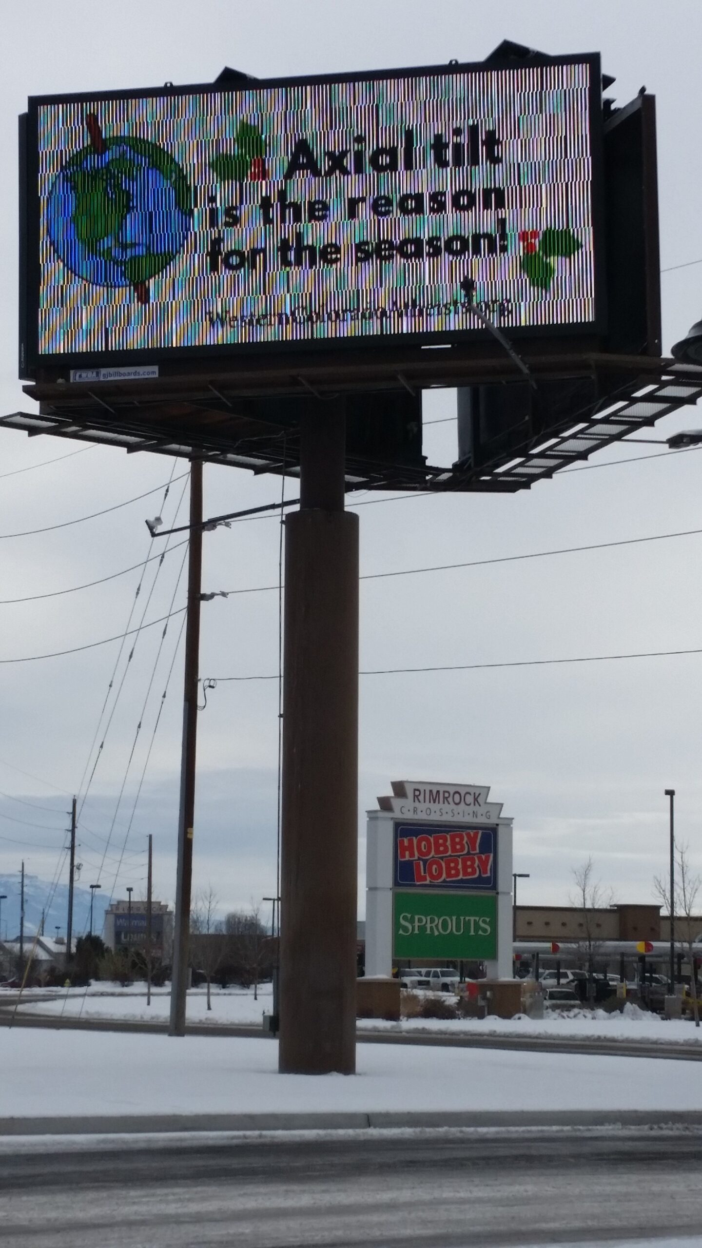 WCAF's Winter Solstice billboard, located at the west entrance tot town, in front of Hobby Lobby and Chick-Fil-A on I-70 Business Loop