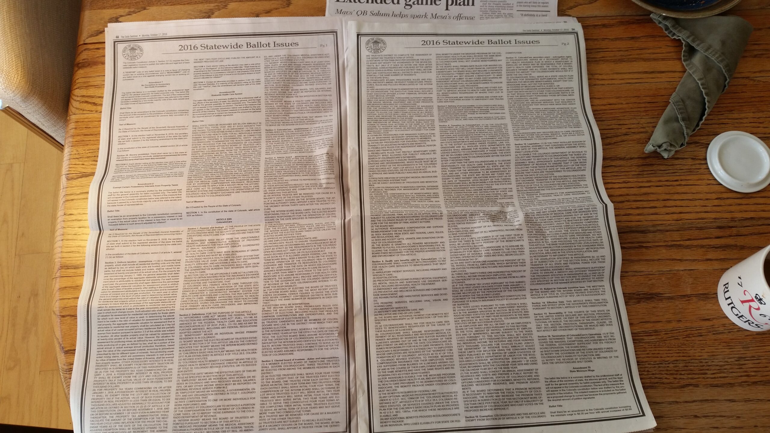 The entire November ballot is in today's Daily Sentinel, and it takes up 6 pages of fine print, like these two.