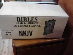 A box of Bibles from Gideons International