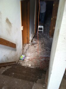 Flood damage in a Boulder, Colorado condo building in September, 2013, after 17 inches of rain fell in 2 days