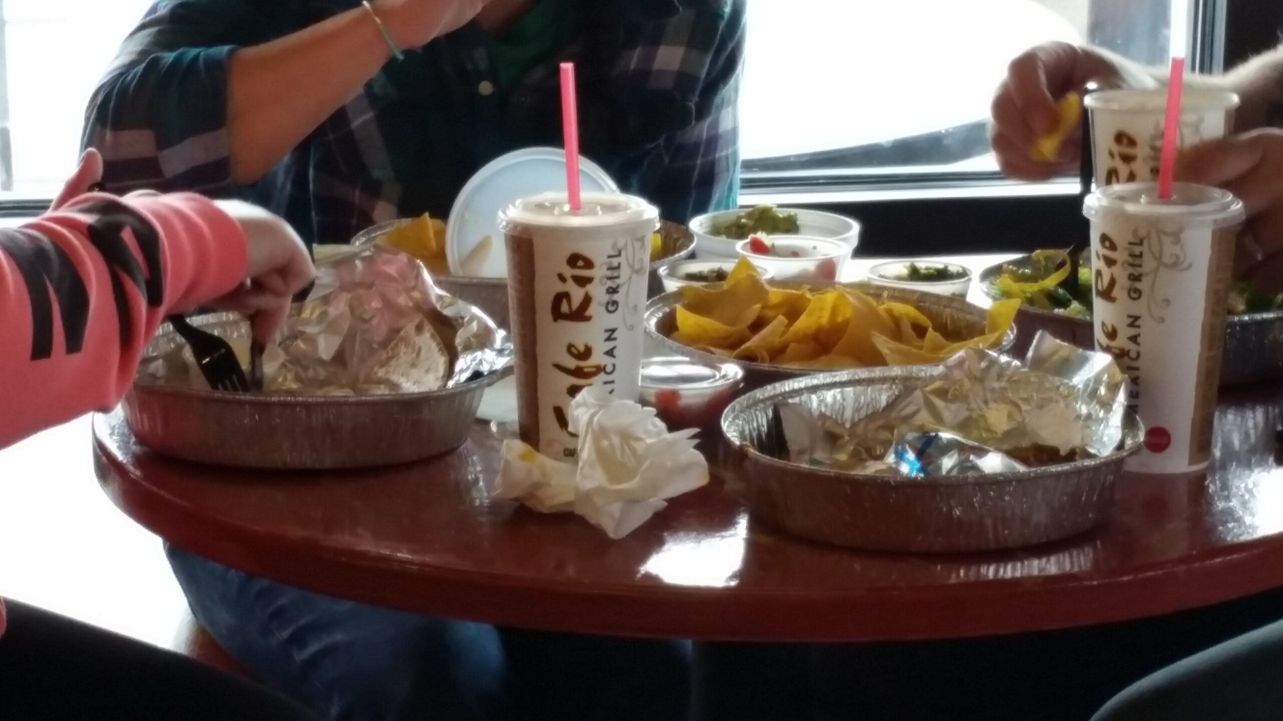 Cafe Rio serves every last bit of food in disposable dishware, including cups and eating implements, making the place an environmental nightmare