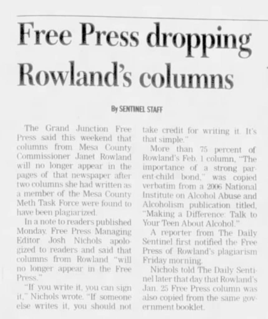 Free Press fires Janet Rowland