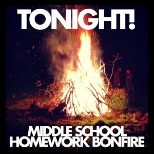 Vertigo Student Ministries' promotion of a homework burning event