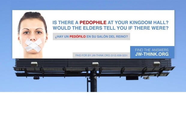 A group of Ex-Jehovah's Witnesses put up this hard-hitting billboard about pedophilia in Belton, Texas, where Jehovah's Witness conventions took place in late July/early August 2015.