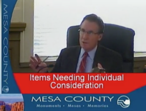 Mesa County Commissioner Scott McInnis verbally slapping down an ideologically pure ultra right wing nut who spoke before them multiple times on Monday, Feb. 8, 2016