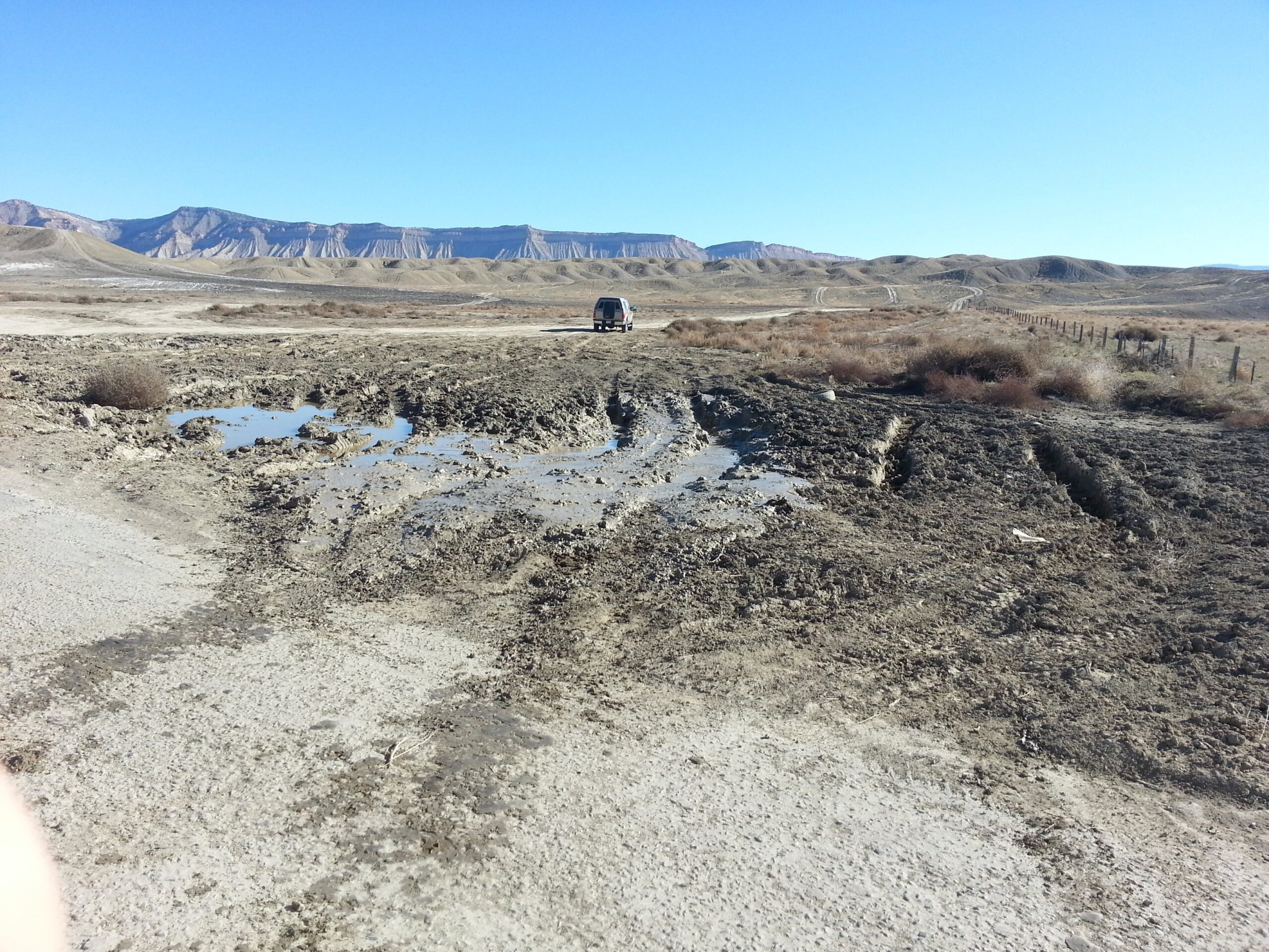 Off-roaders revel in tearing up the North Desert area after rain and snow, creating rutted mud pits for fun.