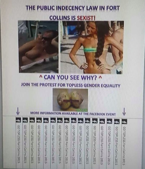 Go Topless Fort Collins flier promoting equal treatment of the sexes under Ft. Collins' Public Indecency ordinance