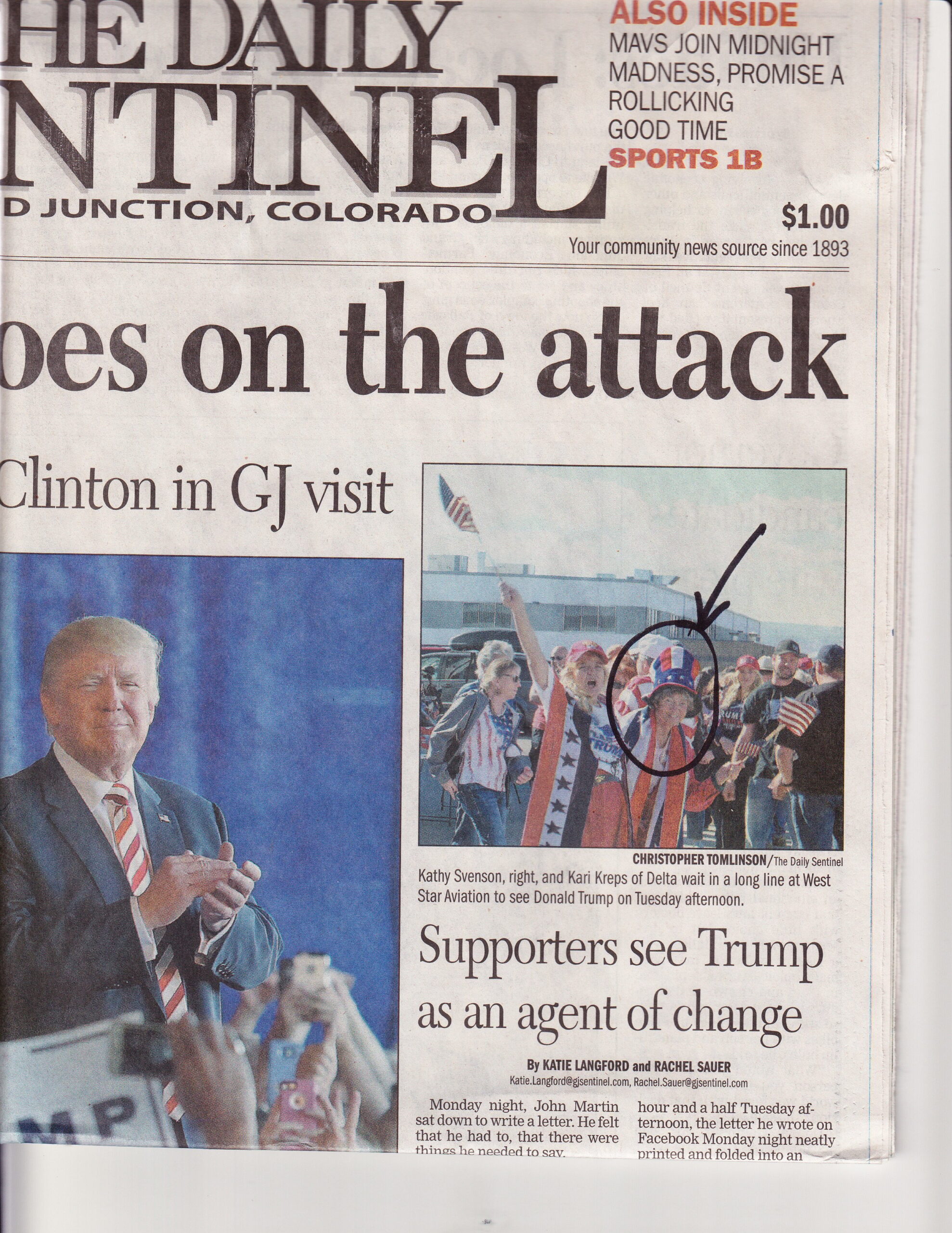 Former Delta County "Castration school board member" Kathy Svenson attended Trump's rally of self-described "Deplorables" yesterday at West Star Aviation in Grand Junction