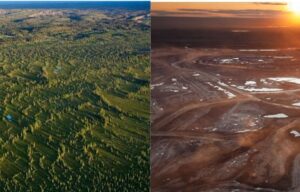 Before and After photo of Alberta's oil sands. Now companies are working to start mining oil sands in eastern Utah.