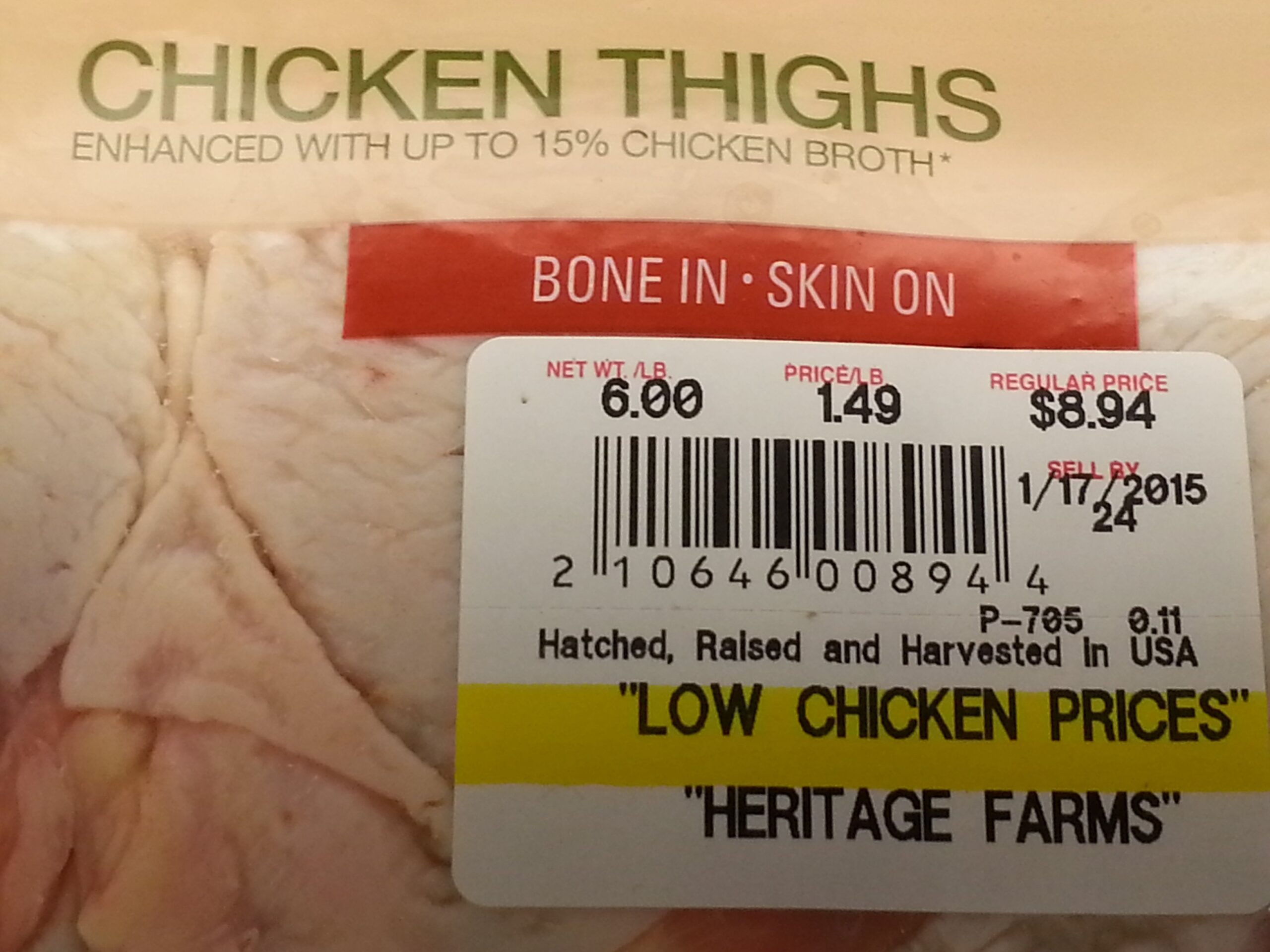 Read the fine print: the chicken is artificially injected with a 15% saline solution, for which you are paying by the pound